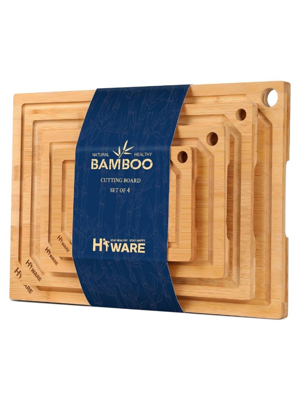4-Piece Extra Large Bamboo Cutting Board Set with Juice Groove Pre Oiled